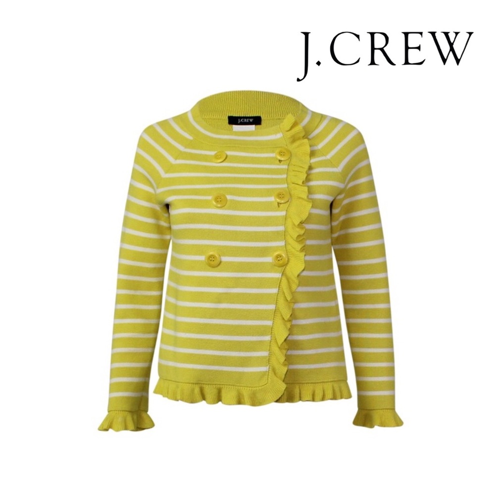 EUC J Crew Yellow Striped Katie Sweater Jacket M